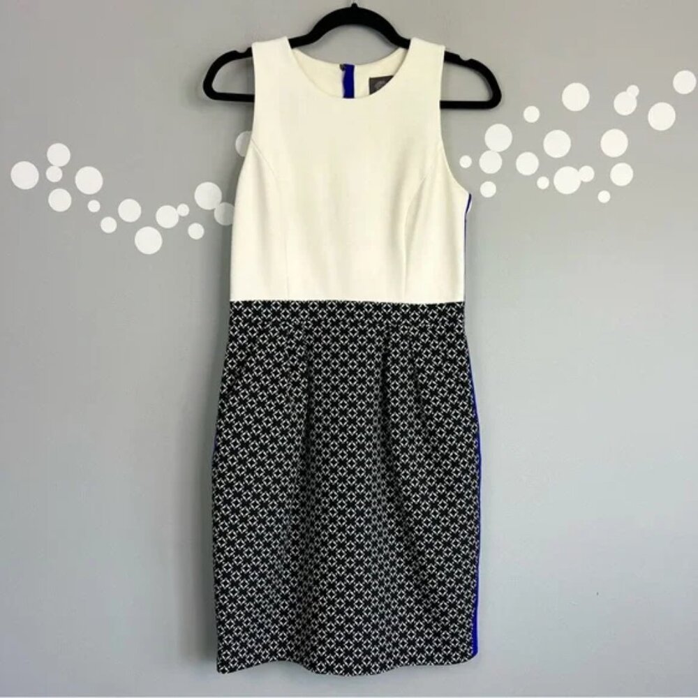 Vince Camuto Colorblock Sheath Dress White Black Blue Trim Sleeveless Size 4